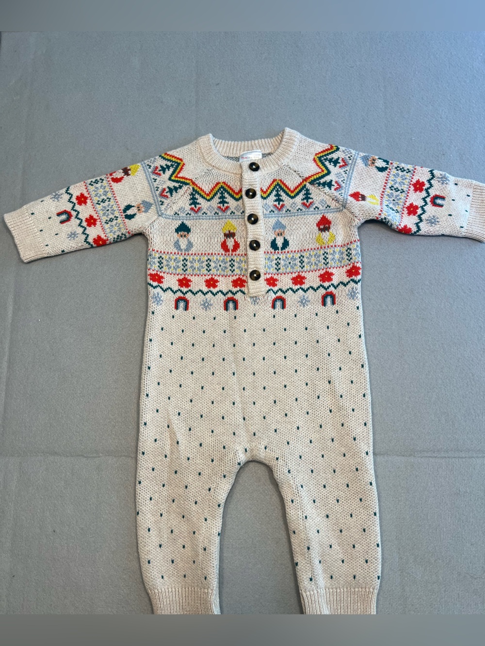 Hanna Andersson Rainbow Gnome Holiday Knit Sweater Jumper Jumpsuit 6-12 M 70 cm